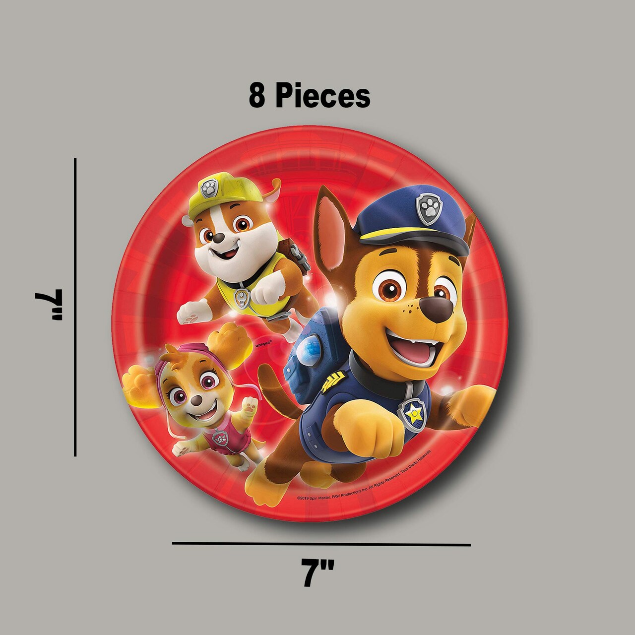 8 Ct. Paw Patrol Paper Dessert Plates 7" Plates Featuring Chase, Skye & Rubble for Kids' Birthday Parties